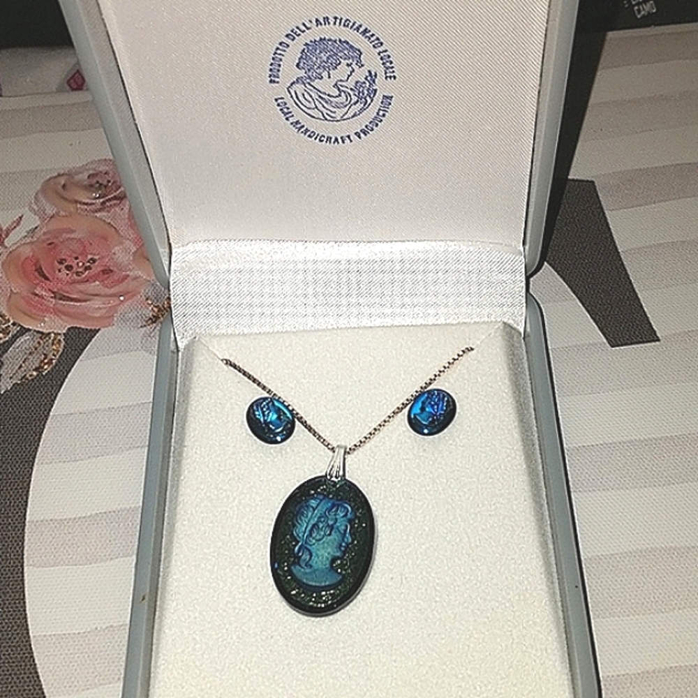 VTG Prodotto Dell Blue Stone Cameo Sterling Silver Set